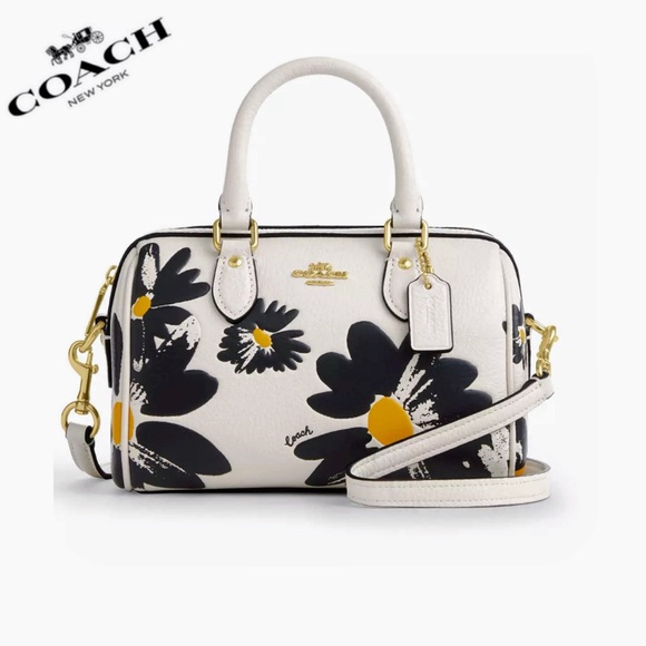 NWT COACH‎ Mini Rowan Leather Crossbody Bag With Floral Print - Picture 1 of 8